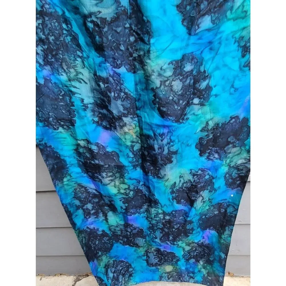 Blue Silk Batik Long Scarf